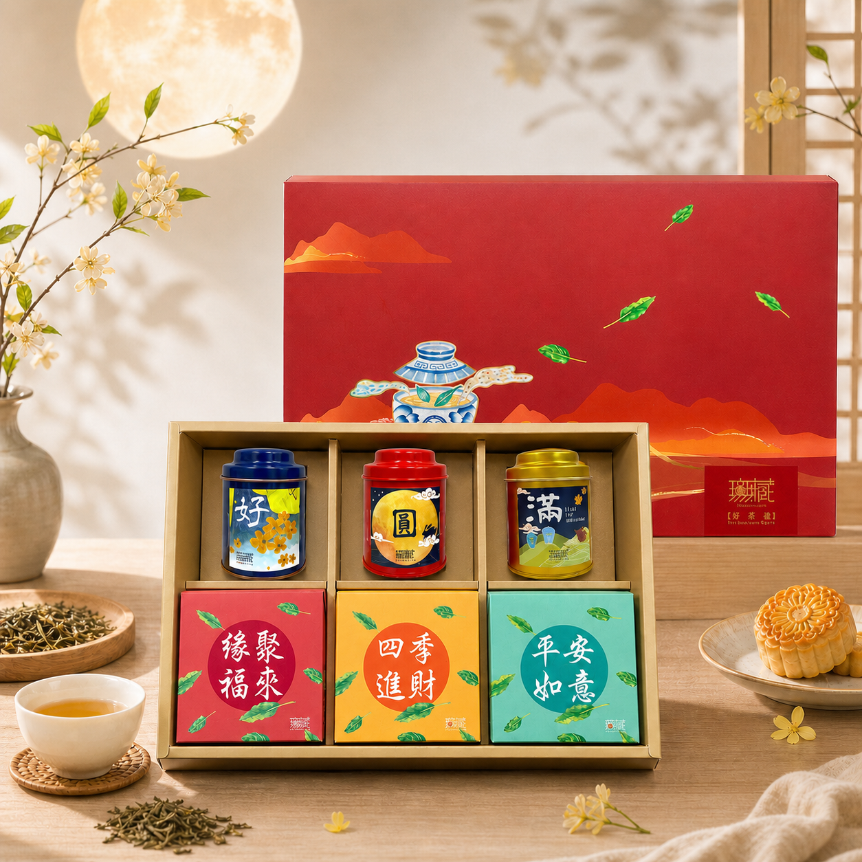 Q4【無藏】中秋公益經典茶葉+茶食禮盒【好圓滿｜茶+食禮盒 Q4】 (3茶3茶食)✿90F019
